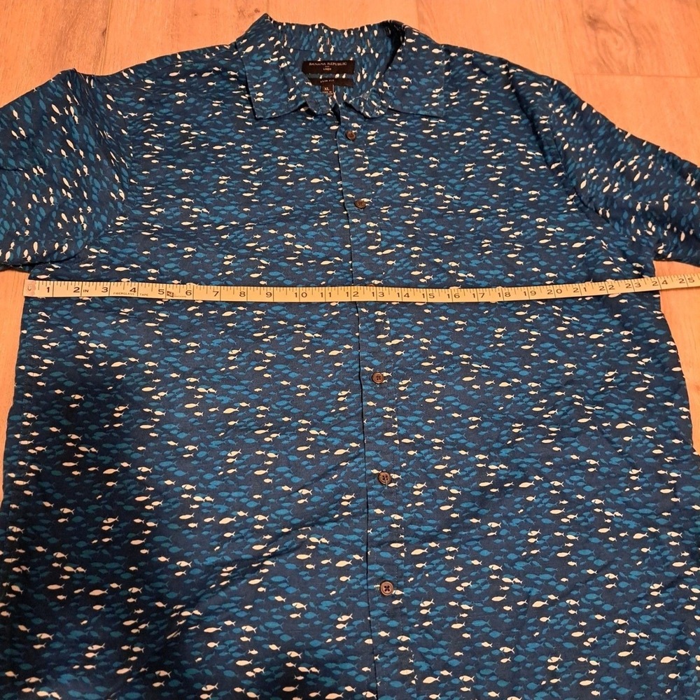 Banana Republic Shirt Men XL Multi Fish AOP Linen Slim Fit Short Sleeve - Picture 7 of 8